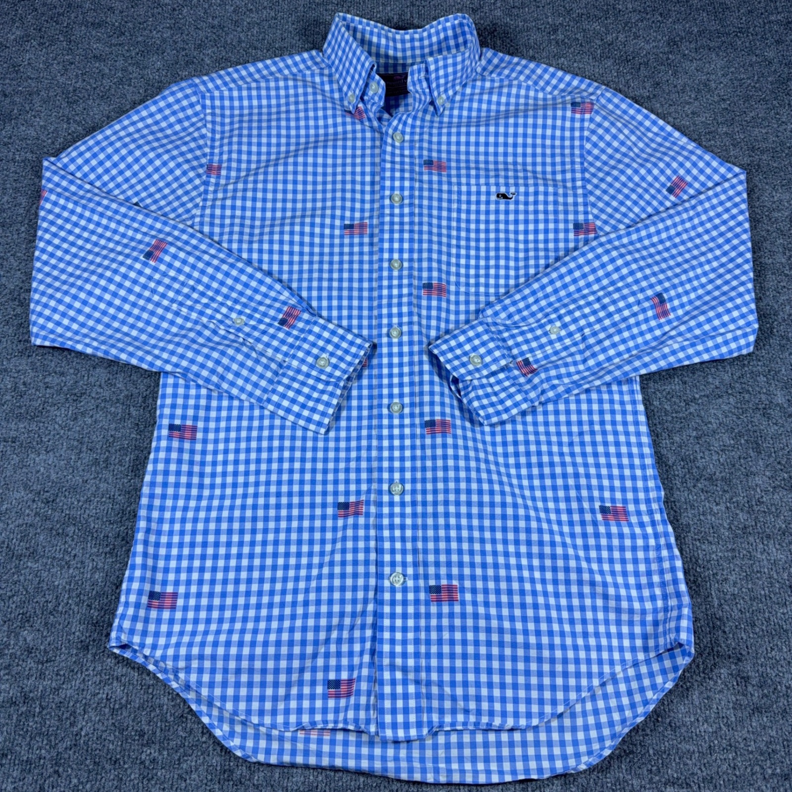 Vineyard Vines Mens Small Blue Gingham American Flag Tucker Shirt Rare